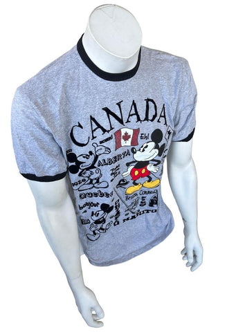 Disney Men's Mickey Mouse Canadian Flag Gray Short Sleeve Shirt Size Medium