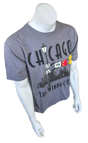 Disney Men's Mickey Mouse Chicago Windy City Gray Short Sleeve Shirt Size Medium