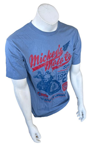 Disney Men's Mickey Mouse Moto Co Motorcycle Blue Short Sleeve Shirt Size Medium