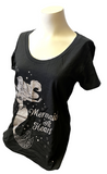 Disney Store Women's Mermaid At Heart Glitter Graphic Black Shirt Size Medium