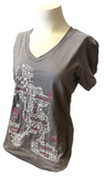 Disney Store Women's Minnie Mouse Hawaii Glitter Gray Short Sleeve Shirt Size M