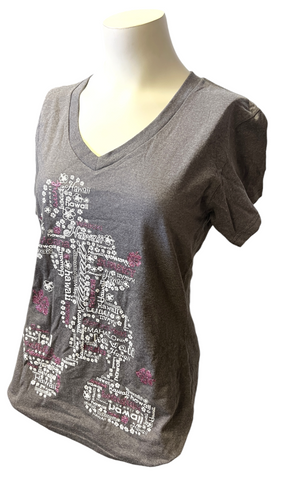 Disney Store Women's Minnie Mouse Hawaii Glitter Gray Short Sleeve Shirt Size M
