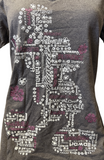 Disney Store Women's Minnie Mouse Hawaii Glitter Gray Short Sleeve Shirt Size M