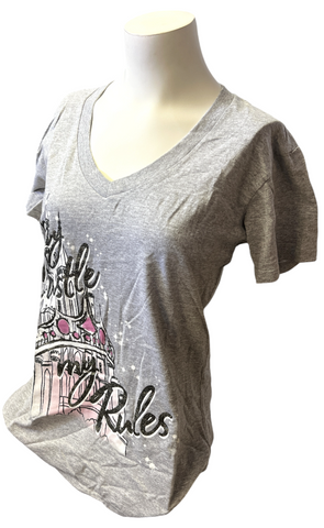 Disney Store Women's Princess My Castle My Rules Glitter Gray Shirt Size Medium