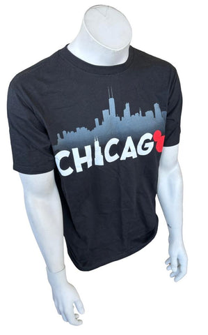 Disney Men's Mickey Mouse Chicago Sky Line Black Short Sleeve Shirt Size Medium