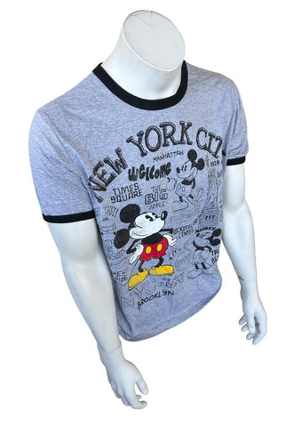 Disney Men's Mickey Mouse New York City Gray Short Sleeve Shirt Medium