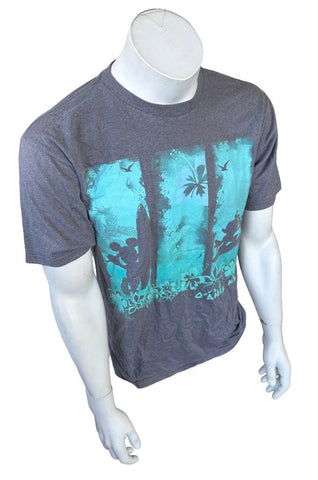 Disney Men's Mickey Mouse Hawaii Surfing Gray Short Sleeve Shirt Size Medium