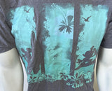 Disney Men's Mickey Mouse Hawaii Surfing Gray Short Sleeve Shirt Size Medium