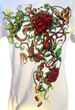 Gun Goddess Women's Flower Graphic White Short Sleeve Shirt Size Large