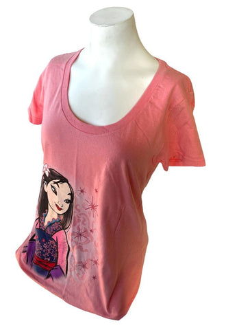 Disney Store Women's Mulan Pink Graphic Short Sleeve Shirt Size Medium