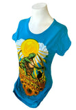 Alstyle Women's Grateful Dead Turtle Graphic Short Sleeve Teal Shirt Size Medium