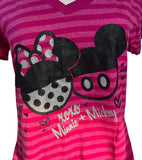 Disney Store Women's Mickey & Minnie Mouse XOXO Pink Glitter Shirt Size Medium