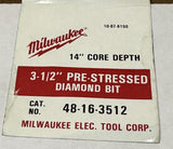 Milwaukee 48-16-3512 Diamond Core Bit 3-1/2" Pre-Stressed 14" Core Depth