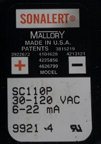 Sonalert SC110P Piezo Buzzer Alarm 30-120 VAC 6-22 mA