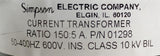 Simpson Electric 01298 Current Transformer 150:5 Ratio 600V