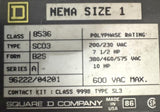 Square D 8536-SC03-B2S Motor Starter Nema Size 1 Series A 96222/04201