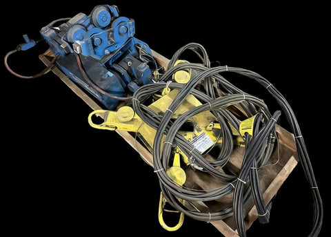 Shaw Box 1 Ton Air Hoist w/ Air Powered Trolley & Spreader Beam 33 FPM