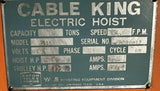 Yale Cable King 201S Electric Hoist w/ Powered Trolley 1 Ton 21 FPM 460V