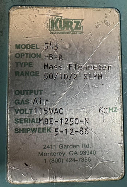 Kurz Instruments 543-B-R Mass Flowmeter Calibrator 115VAC 60Hz