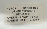 Lot of (7) Chicago Hardware G-7 Turned Eye Bolt 3/8"-16 x 5"