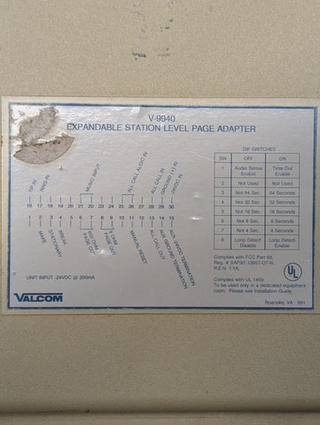 Valcom V-9940 Expandable Station Level Page Adapter 24VDC 200 ma