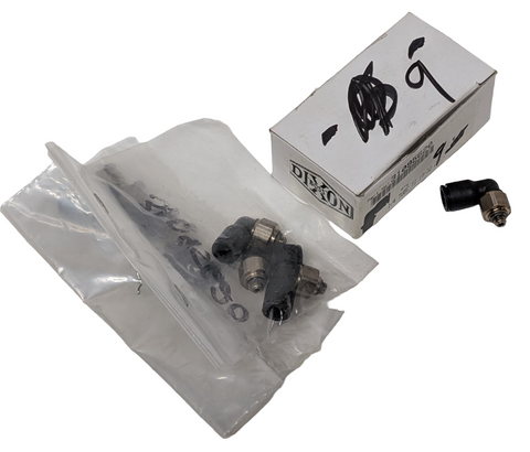 Lot of (9) Dixon 31095620 Push-In Elbow 1/4" Tube OD x 10-32 UNF Nylon/Brass