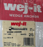 Box of (25) Wej-it 1260 Wedge Anchor Carbon Steel 1/2" x 6" Size