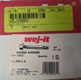 Box of (15) Wej-it 5860 Wedge Anchor Carbon Steel 5/8" x 6" Size