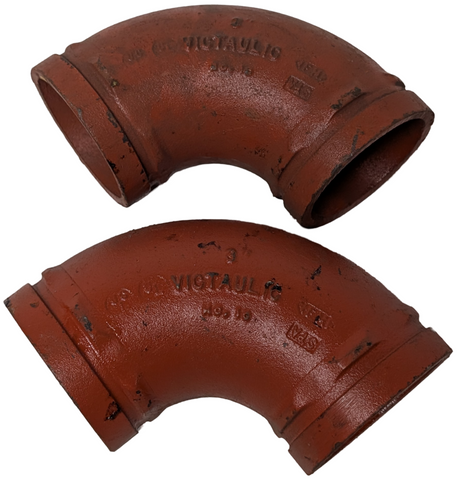 Lot of (2) Victaulic No. 10 90 Degree Elbow Grooved-End Fitting 3" Orange