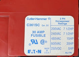 Cutler-Hammer C361SC Fusible Disconnect Switch 3Ph 30A 600VAC w/ Bases & Fuses