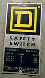 Square D HU365 Safety Switch Disconnect Single Throw Non Fusible 400A 600VAC