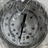 Miljoco NSF Plated Temperature Gauge 72" Capillary 100-220°F/C-ADS