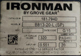 Grove Gear Ironman B813-20-L Gear Reducer 20:1 Ratio 181-794D
