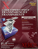 Xerox 3R3108 Laser Copier Transparencies 8-1/2" x 11" 100 Sheets