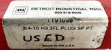 Detroit Industrial TT91096 Plug Hand Tap 3 Flute 3/4-10 NC GH3 HSS 42202