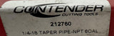Contender 212760 Taper Pipe Tap 4 Flute 1/4-18 NPT HSS 6OAL 122840