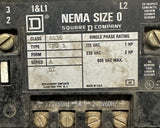 Square D 8536SBO1 Motor Starter Series A 120 VAC Coil NEMA Size 0