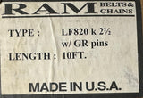 RAM LF820 K 2-1/2 Table Top Conveyor Chain 10ft Length w/ GR Pins