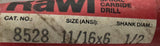 Rawl 8528 Fast Spiral Carbide Drill Bit 11/16" X 6" Size 1/2" Shank Diameter