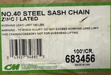 Columbus McKinnon CM 683456 #40 Sash Chain 100' Zinc Plated 140lbs Capacity