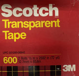 3M Scotch 021200-06942 Transparent Tape 1/2" X 72 yd 2-Roll Box