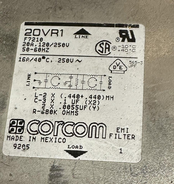 Corcom 20VR1 EMI Power Line Filter 20A 120/250V 50/60Hz Dual Stage Fla