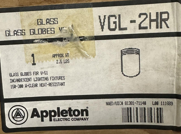 Appleton VGL-2HR Light Fixture Clear Glass Globe 150-300W For V-51 Ser