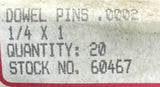 Allen Head 60467 Dowel Pins 1/4" X 1" 20-Pack