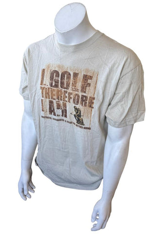 Anvil Men's I Golf Therefore I Am Graphic Beige Short Sleeve Shirt Size Large