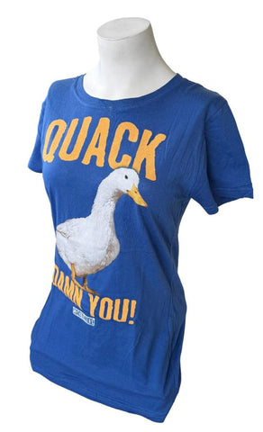 Ripple Junction Women's Mythbusters Quack Damn You! Duck Blue Shirt Size Large
