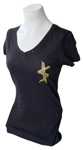 Pimatee Women's Kesha Gold Money Print KS Graphic Black Shirt Size Medium