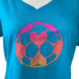 Puma Women's Soccer Ball Heart Graphic Teal Short Sleeve Shirt Size Medium