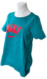 Nike Women's Cracked Logo Swoosh Slim Fit Teal Short Sleeve Shirt Size XL