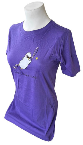 Cool Chicks Club Women's Cool Chicks Love Tennis Graphic Purple Shirt Size Small